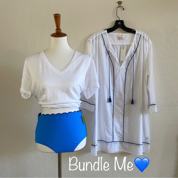 New!! Marabelle White/Navy Shirtdress Tassel Swim Coverup Size Large🤍🌊 - Picture 10 of 11